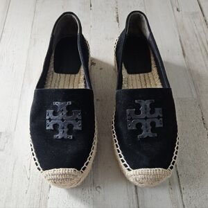 Tory Burch Signature Logo Suede Everly Platform Espadrilles Womens Sz 5